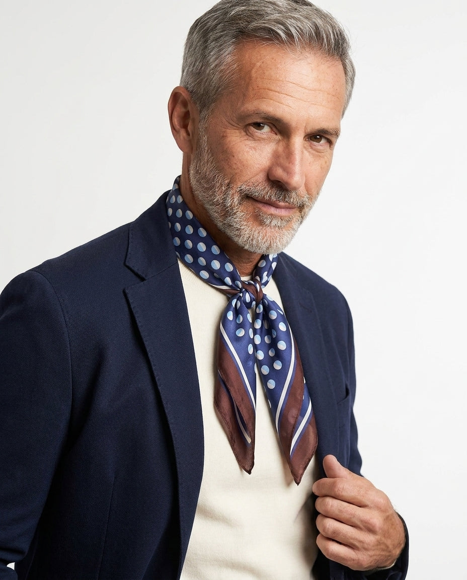 Foulard uomo a pois blu e marrone in seta stampata SMEAGOL