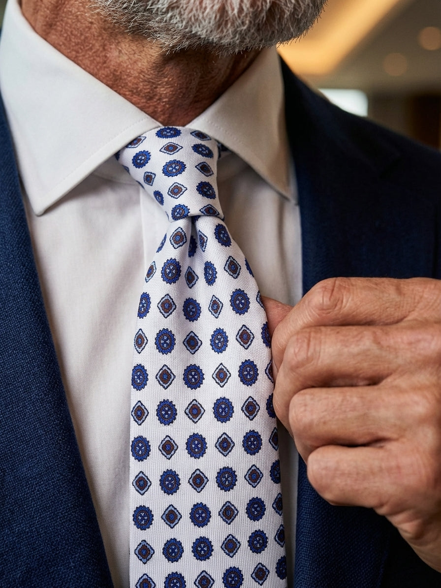 Cravatta 3 Pieghe bianco REDDANCE seta stampata inglese