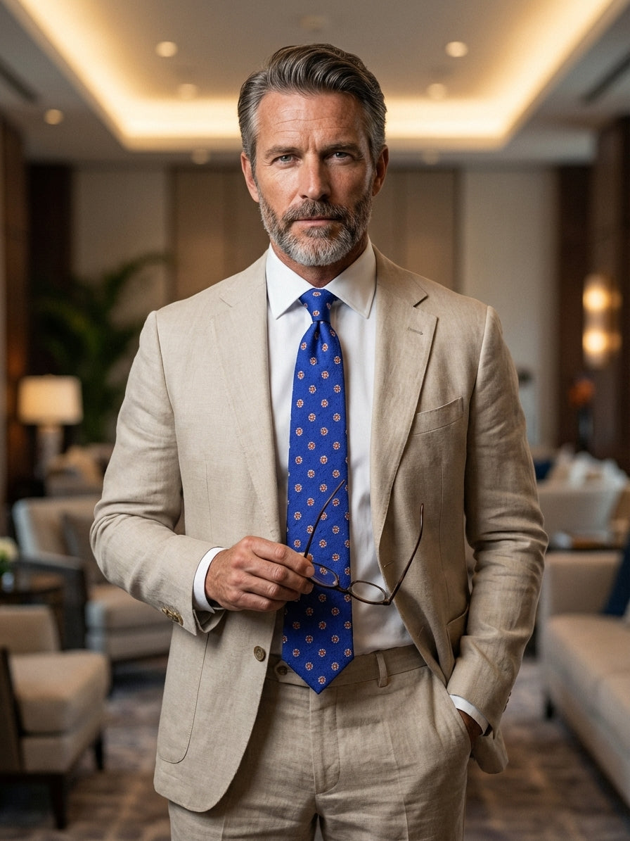 Cravatta 3 Pieghe blu elettrico REALE Seta shantung