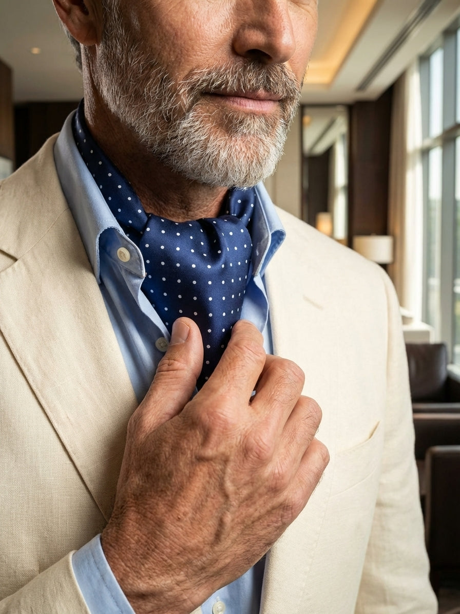 Ascot uomo in pura seta VADENA Blu/Bianco
