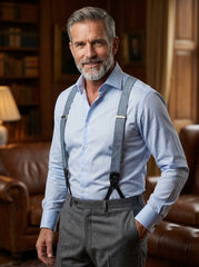 Bretella a Y in seta shantung blu avion con lacci in tessuto e clip FARMA