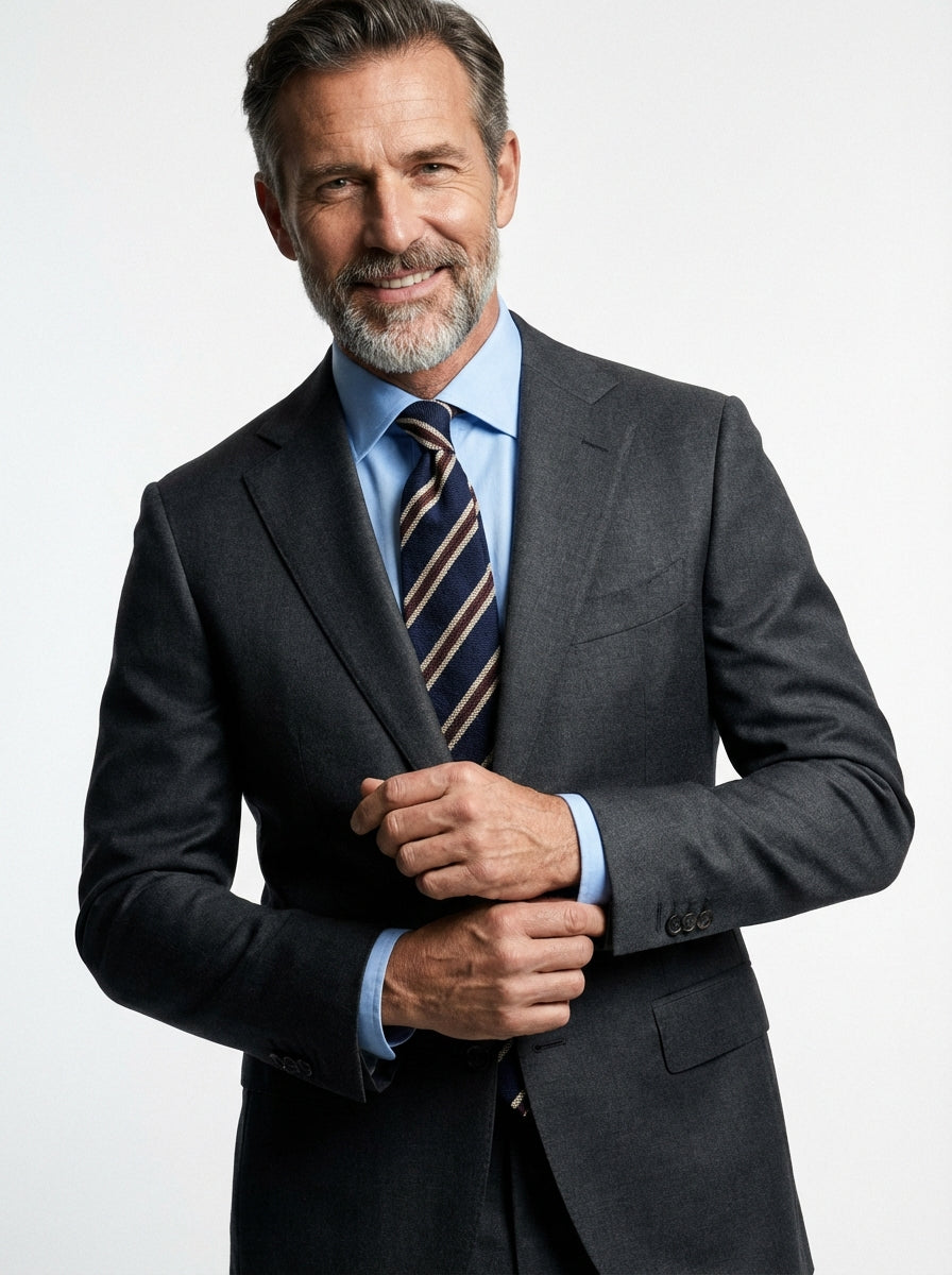 Cravatta 3 pieghe sfoderata in seta shantung blu scuro GRANTA