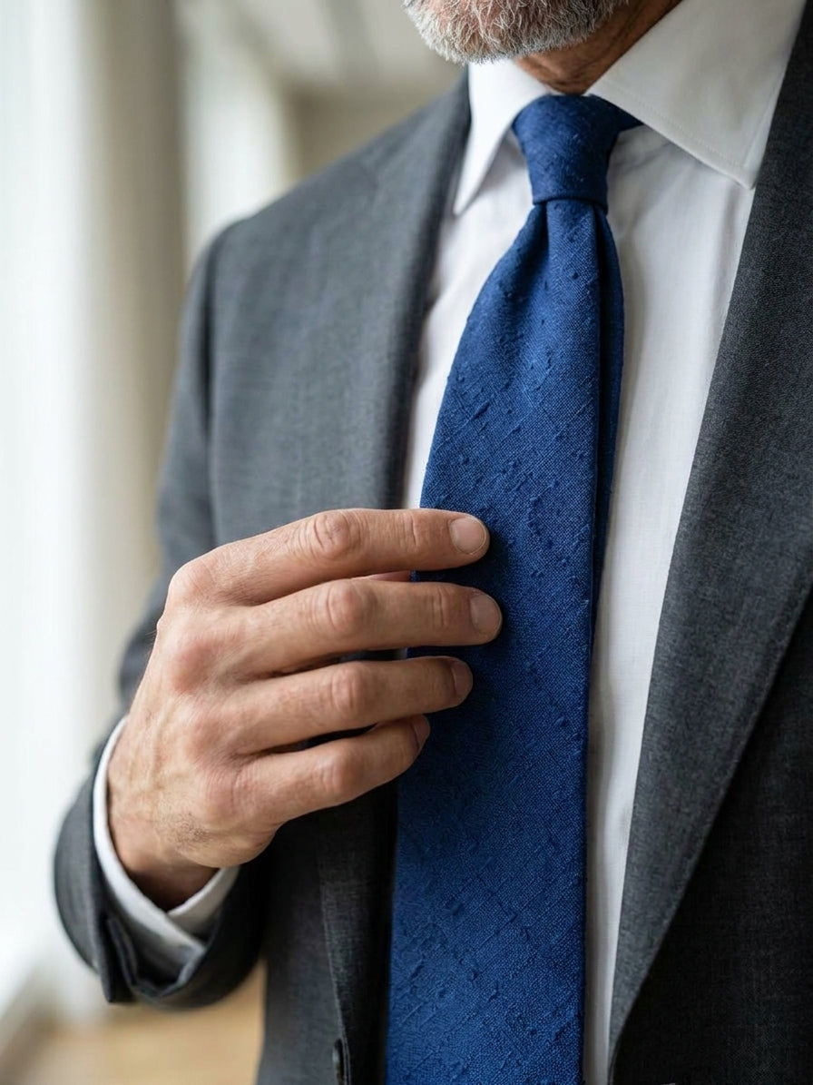 Cravatta 3 pieghe sfoderata FARMA in pura seta shantung blu