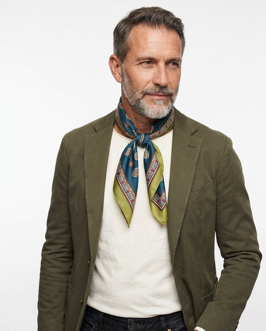Foulard TRON verde in seta stampata