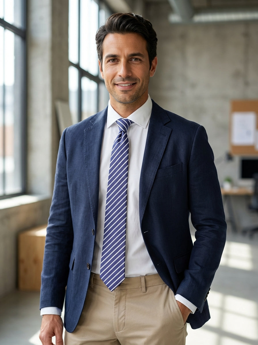 Cravatta 3 pieghe CENERE seta cotone blu