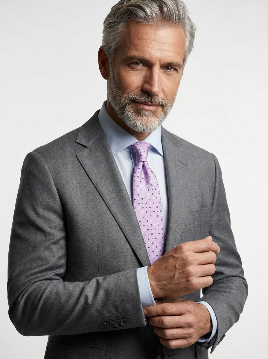 Cravatta 3 pieghe SIGNORIA seta inglese stampata lilla