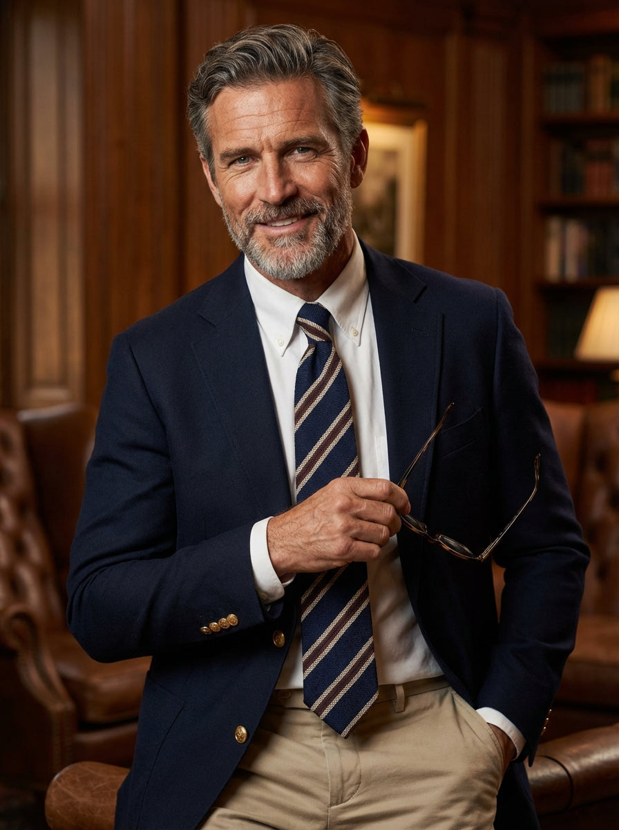 Cravatta 3 pieghe sfoderata in seta shantung blu scuro GRANTA