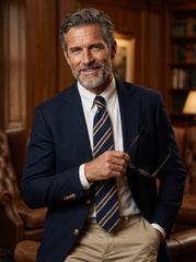 Cravatta 3 pieghe sfoderata in seta shantung blu scuro GRANTA