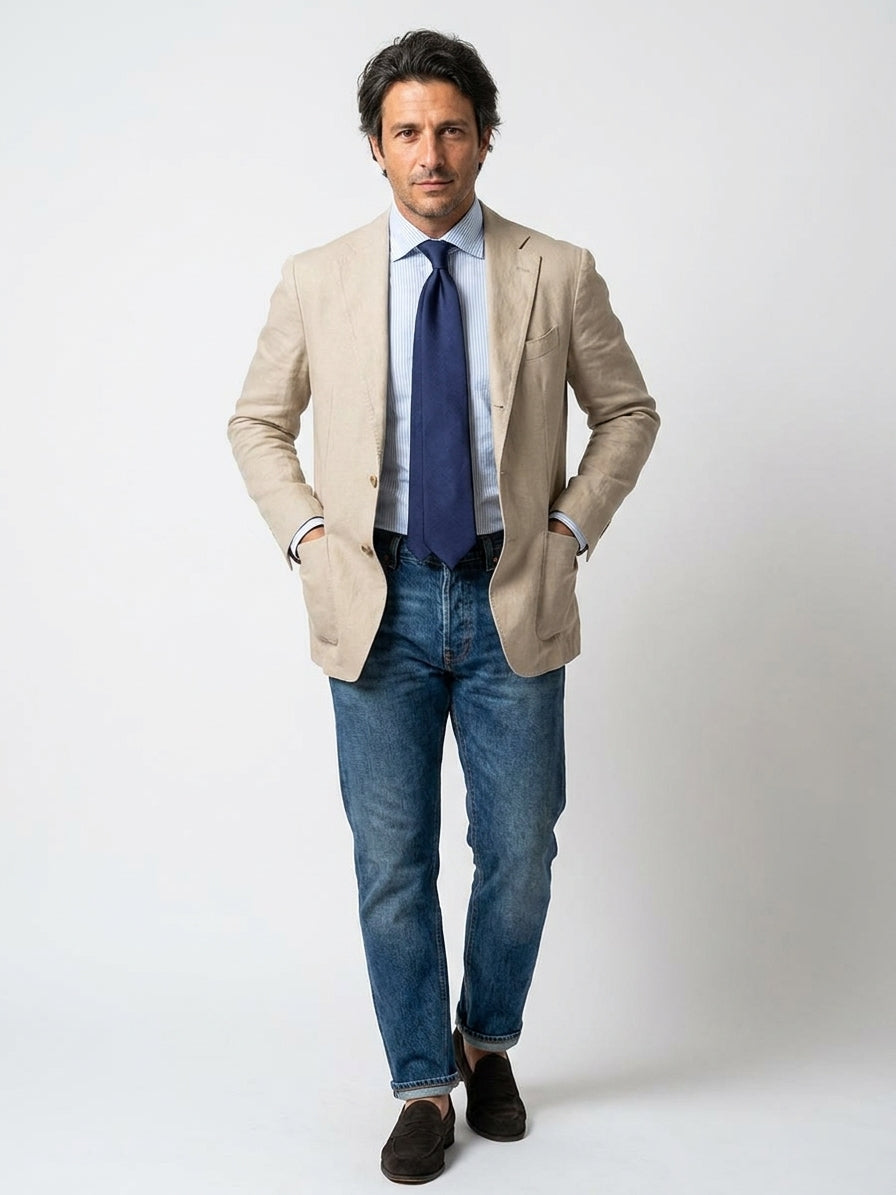 Cravatta 3 pieghe SAGLIETTA in seta Blu