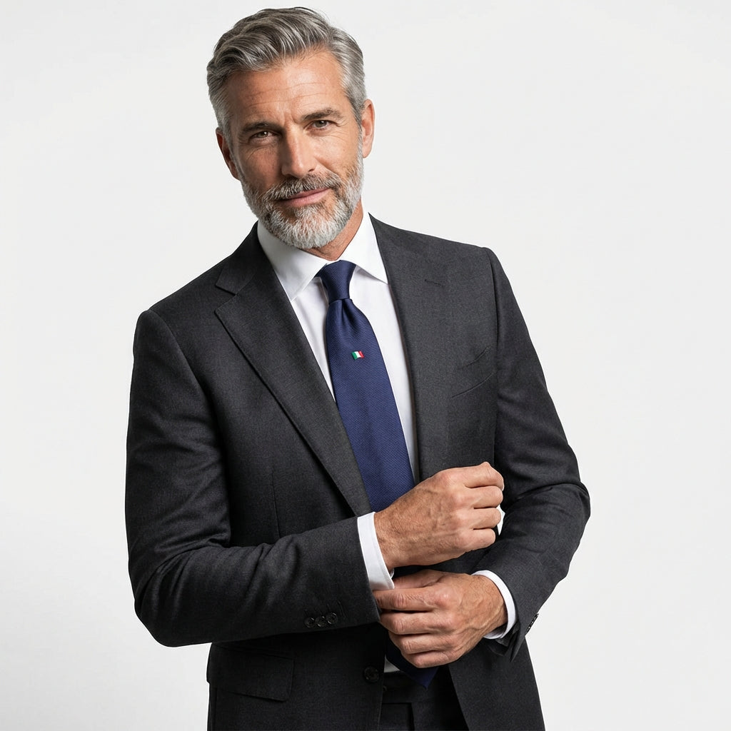 Cravatta 3 pieghe BANDIERA in seta Blu Scuro