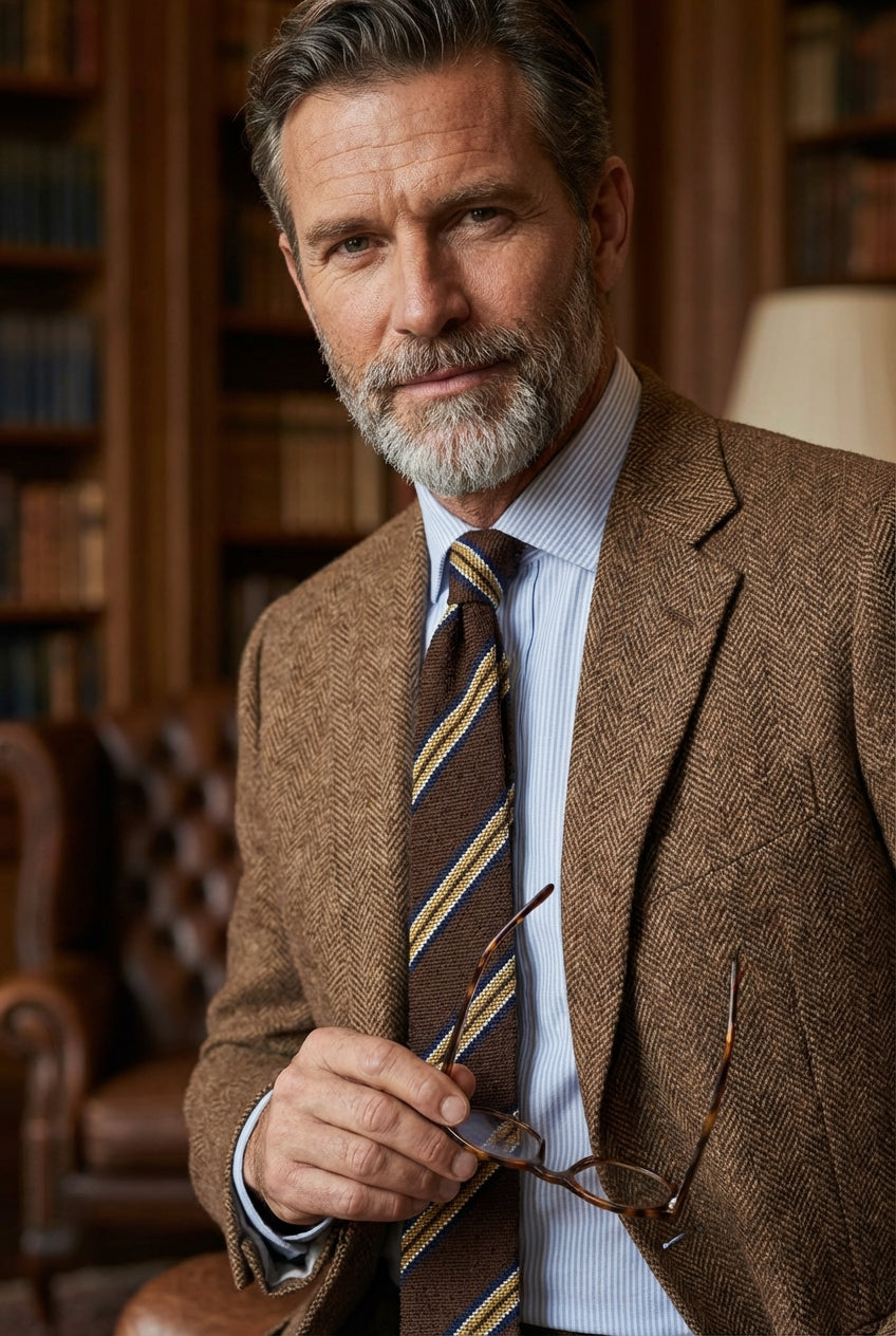 Cravatta 3 pieghe sfoderata marrone in seta shantung GRANTA