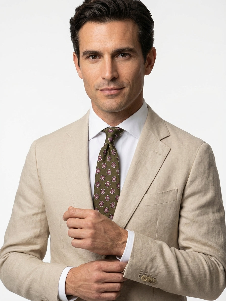 Cravatta 3 pieghe CLAY garzetta di seta verde oliva