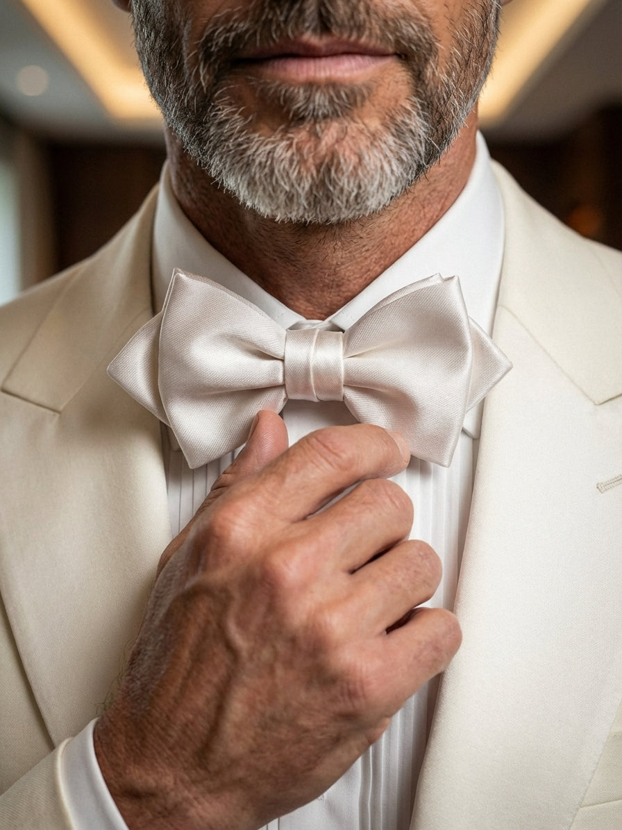 Papillon alto bianco a punta già annodato AMANTEA in seta raso