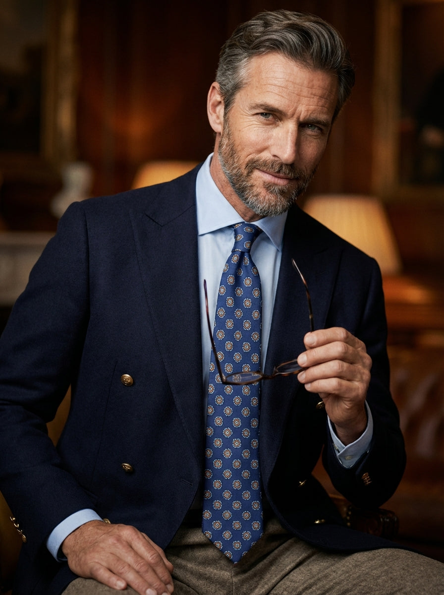 Cravatta 3 pieghe LEMBO seta madder Blu