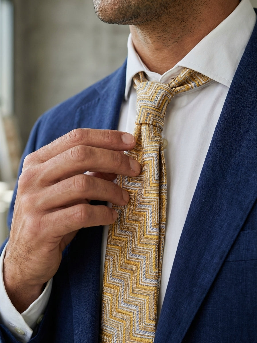 Cravatta 3 pieghe THUNDER seta tessuta giallo