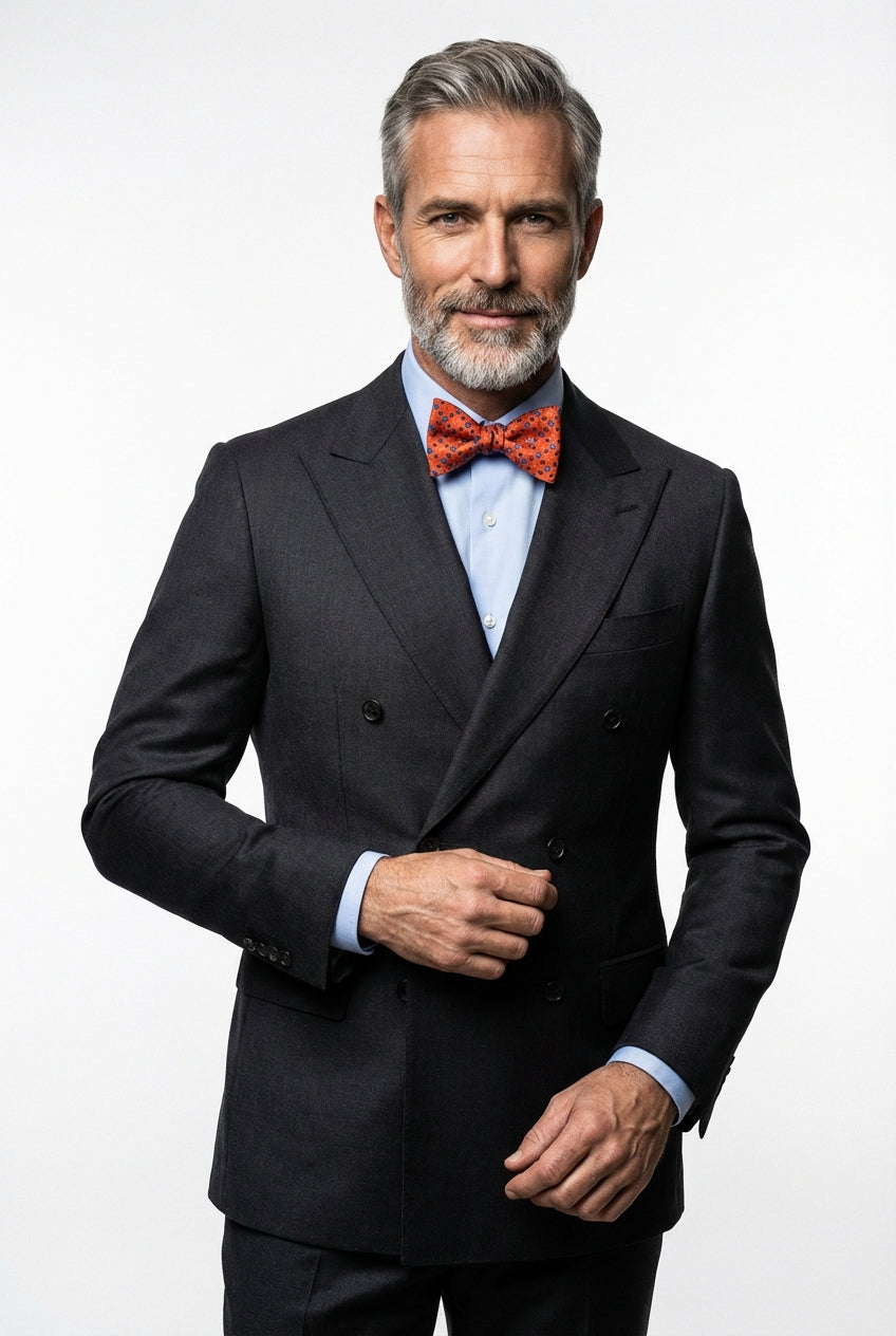 Papillon da annodare arancione SIMONE in seta inglese stampata