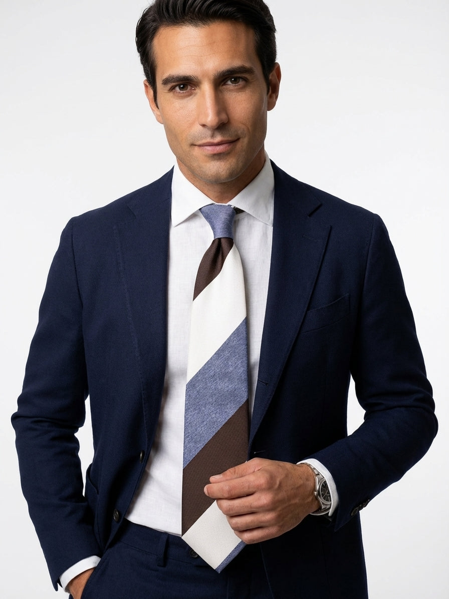 Cravatta 3 pieghe ROCKY in seta jacquard Blu