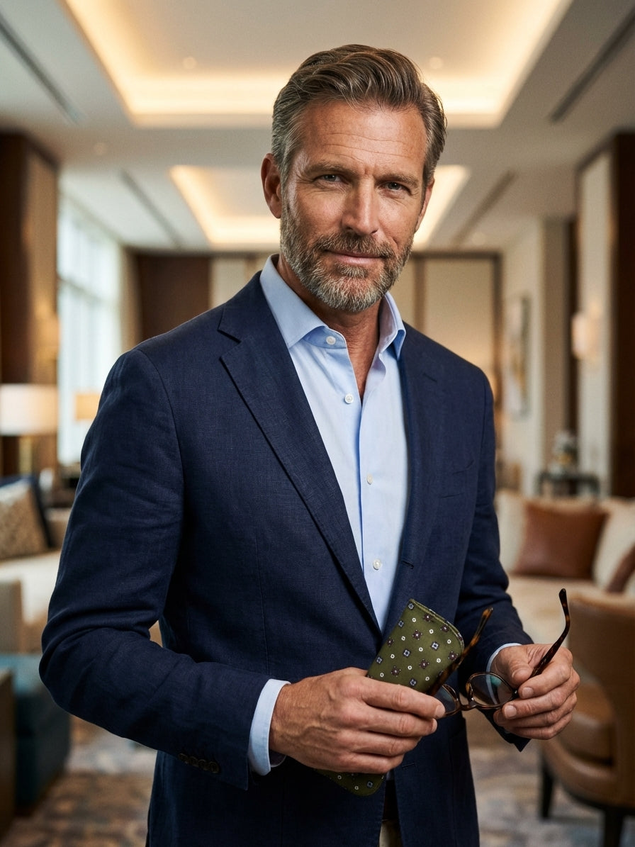 Portaocchiali verde OLIMPIA in seta stampata inglese