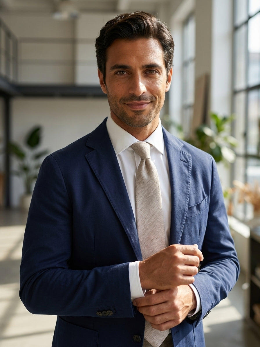 Cravatta 3 pieghe POTTS seta\lino beige