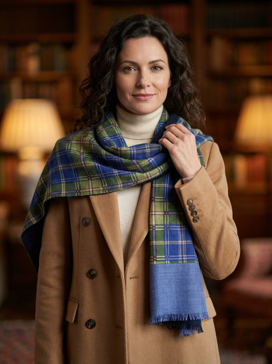 Sciarpa doppiata in seta/lana VIOLET Celeste/Blu