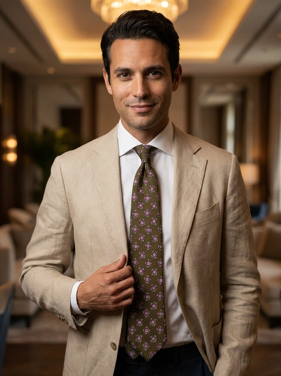 Cravatta 3 pieghe CLAY garzetta di seta verde oliva