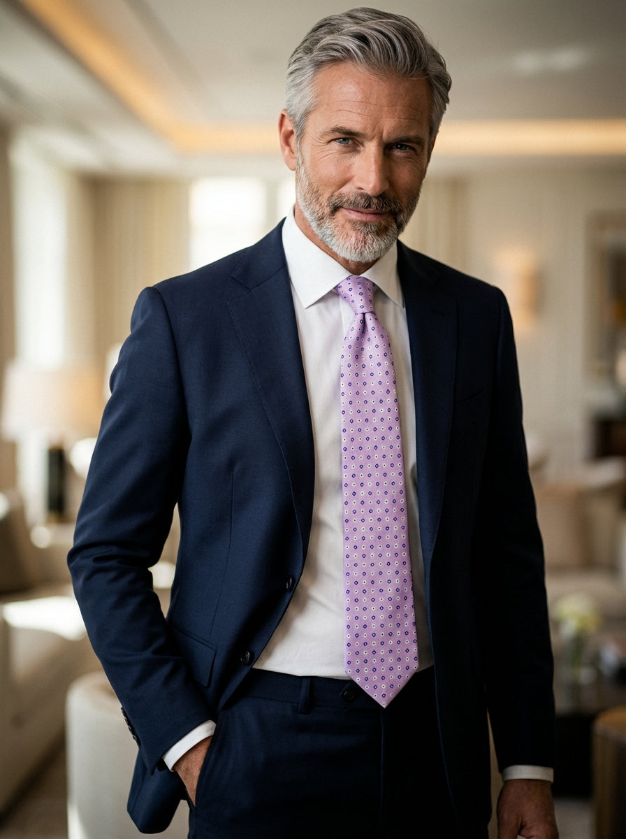 Cravatta 3 pieghe SIGNORIA seta inglese stampata lilla