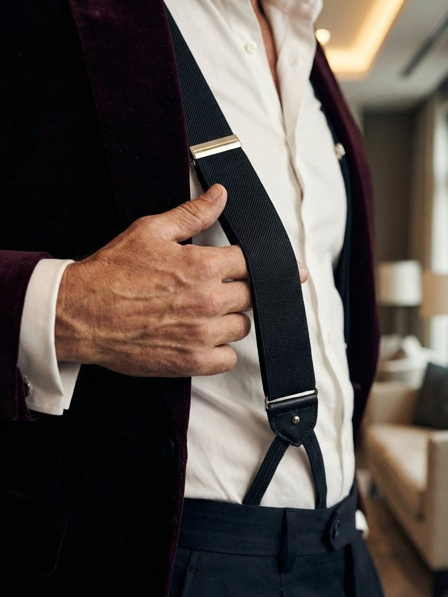 Bretelle nere AMANTEA in pura seta raso con clip e lacci