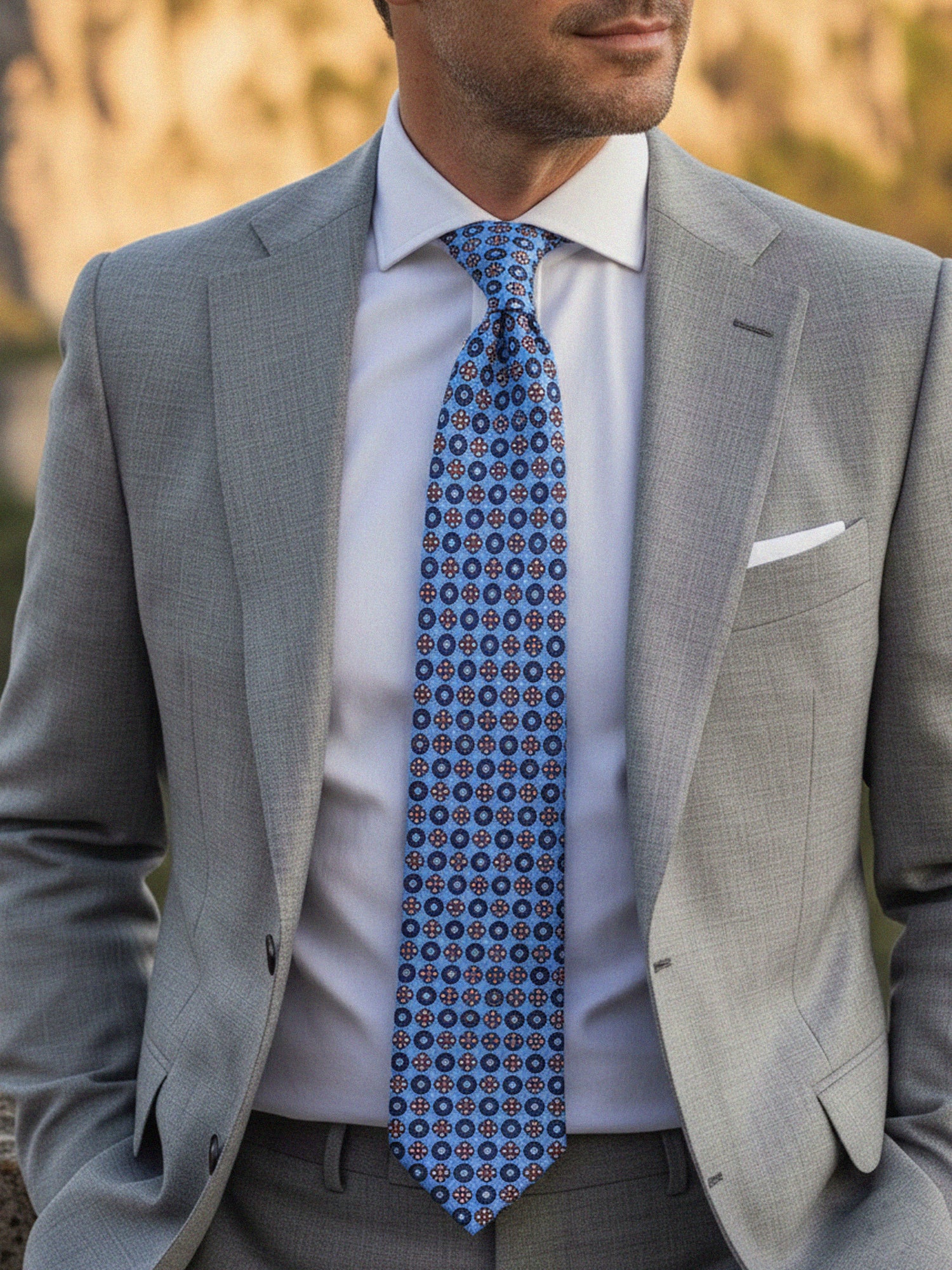 Cravatta celeste 3 Pieghe BEATRYCE in seta stampata