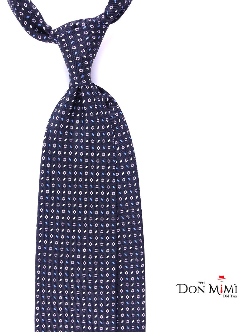 Cravate Sartoriali Sette Pieghe - Soie 100% Italienne, Imprimée Bleu Et Jaune, Neuve Avec étiquette