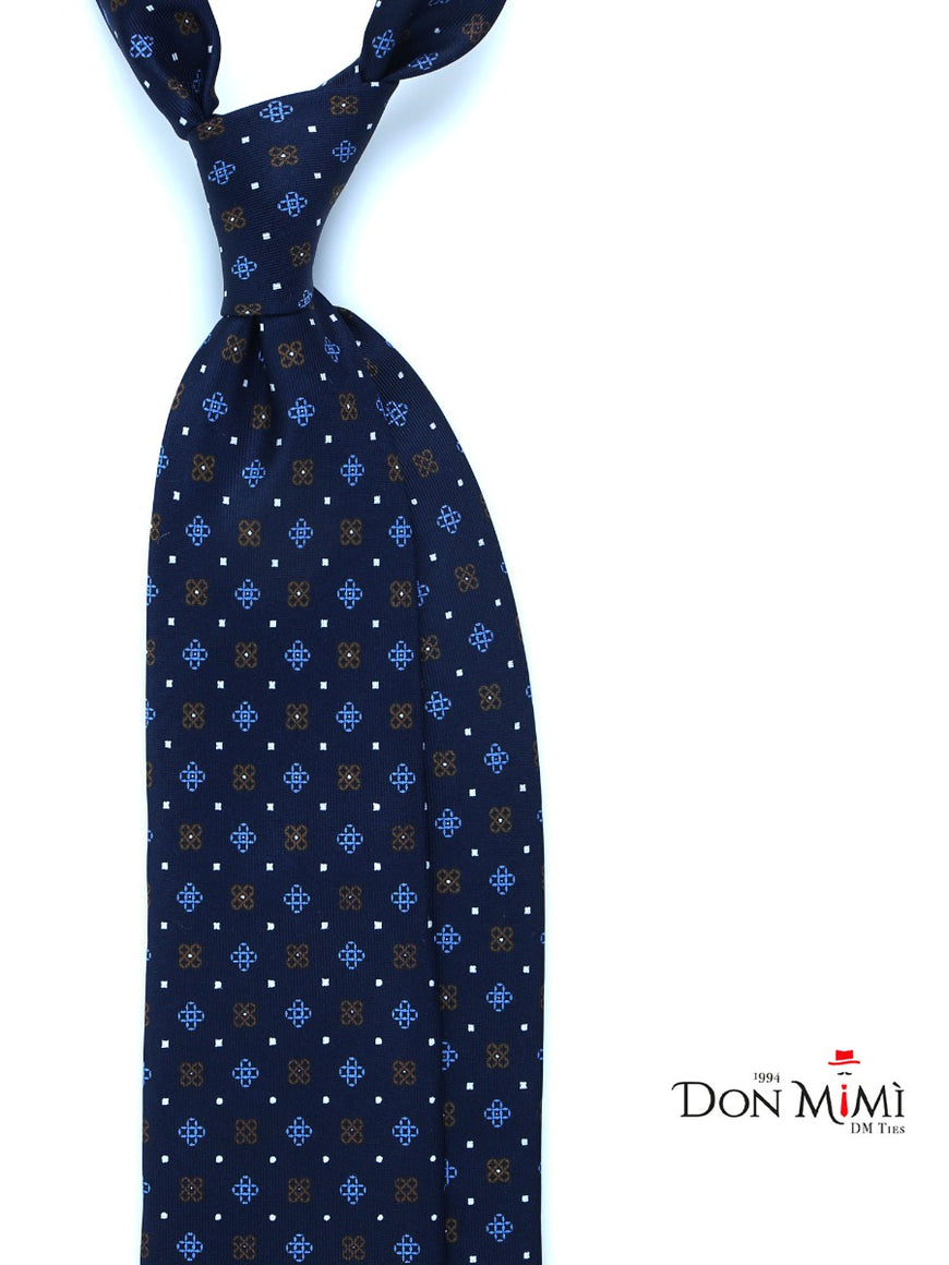Cravate 7 Plis En Soie Italienne - Fond Noir Avec Motif Orange Classique - Neuve Avec étiquettes