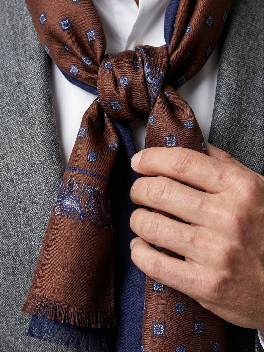 Sciarpa doppiata in seta\lana stampata SPORTY marrone