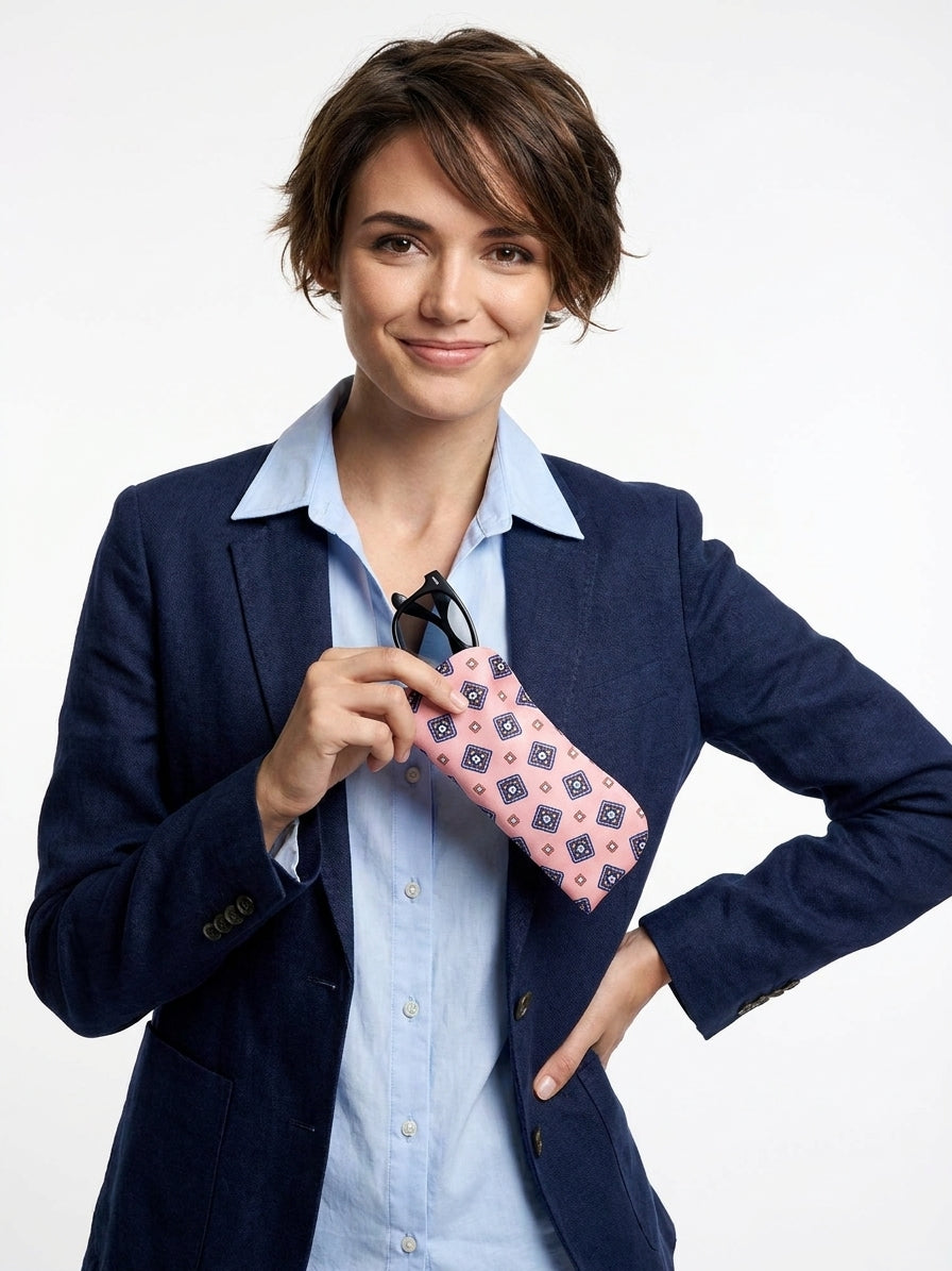 Portaocchiali rosa DANIELA in seta stampata inglese