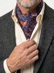 Ascot doppia punta blu in seta stampata VOLPE