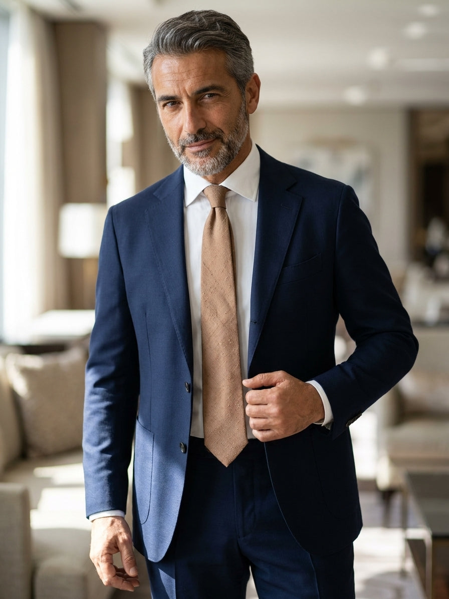 Cravatta 3 pieghe sfoderata FARMA 100% seta shantung marrone chiaro