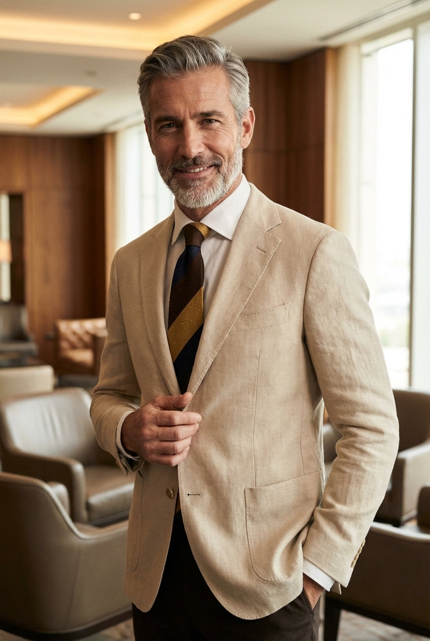Cravatta 3 pieghe sfoderata marrone/oro in seta shantung TRIGA