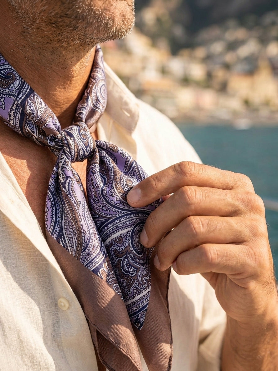 Foulard ARABESQUE glicine in seta stampata
