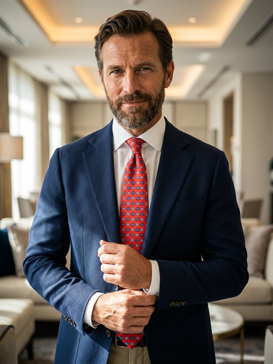 Cravatta 3 Pieghe rosso REDDANCE seta stampata inglese