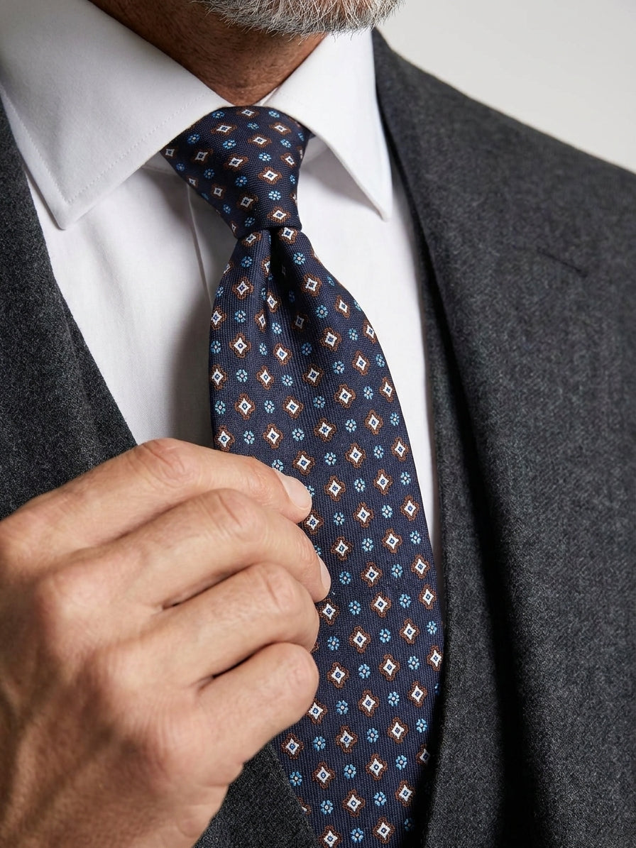Cravatta 3 pieghe FIXI in seta stampata inglese blu navy