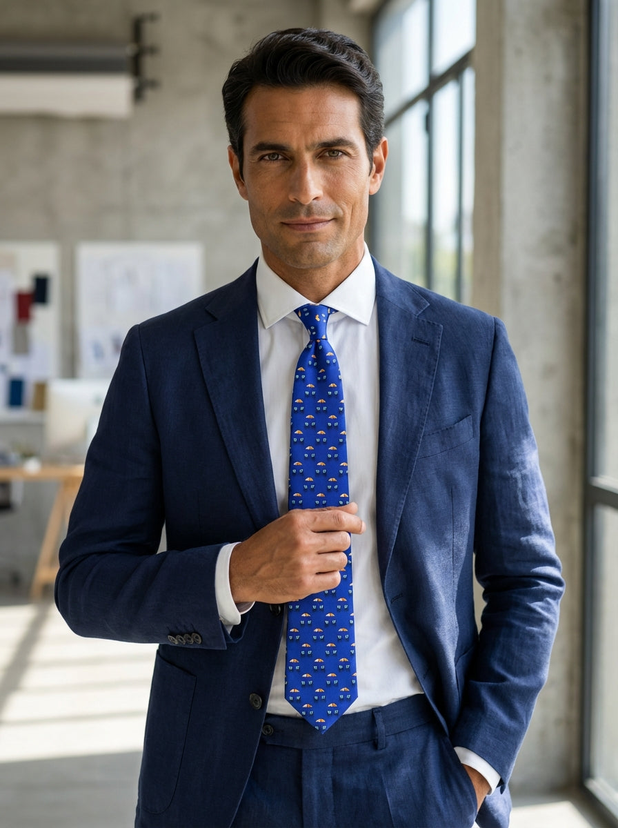 Cravatta 3 pieghe LAMPO seta twill blu elettrico