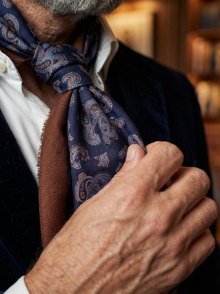 Sciarpa doppiata in seta\lana stampata DRESSY blu