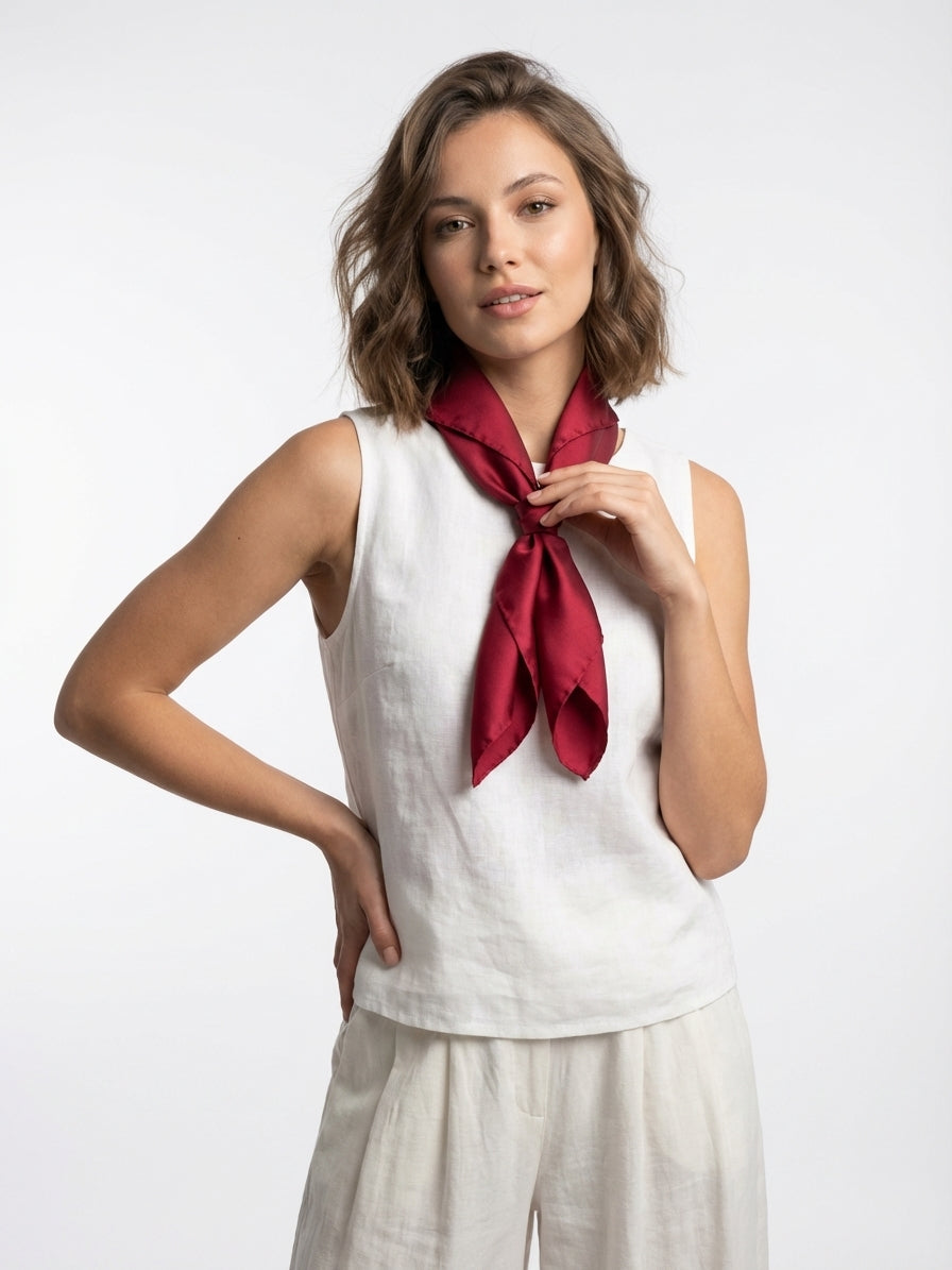 Foulard 100% seta stampata CALISTA  Rosso Scuro