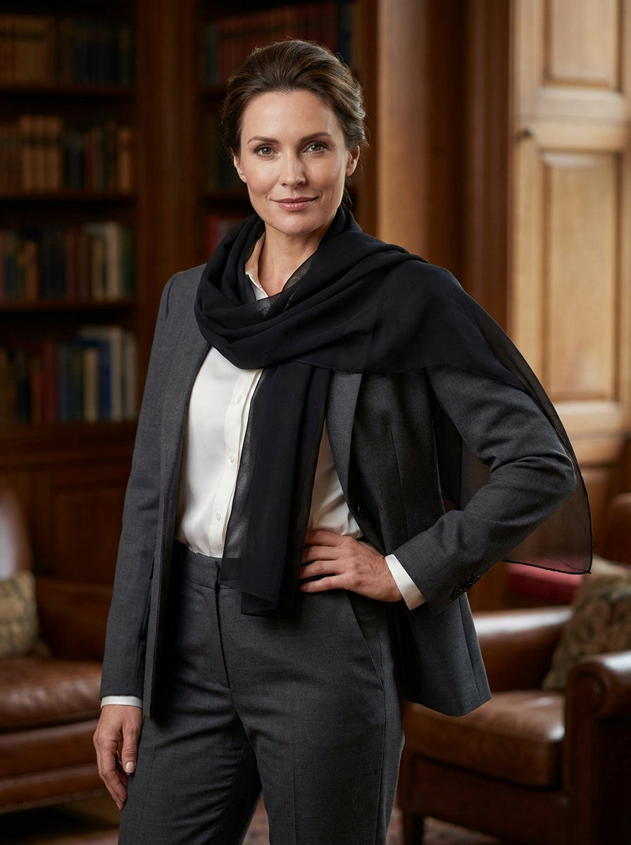 Sciarpa nera in pura seta georgette PERLA