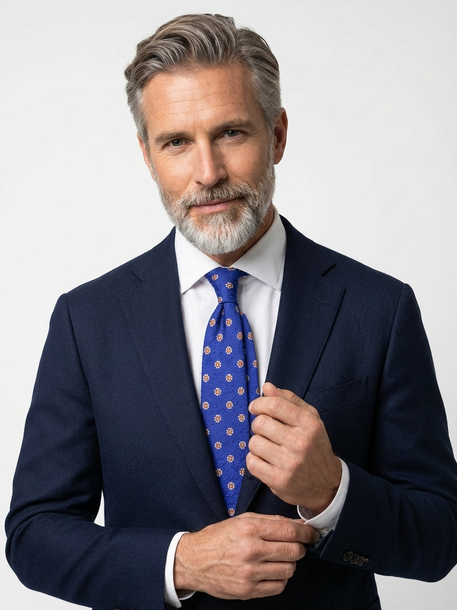 Cravatta 3 Pieghe blu elettrico REALE Seta shantung