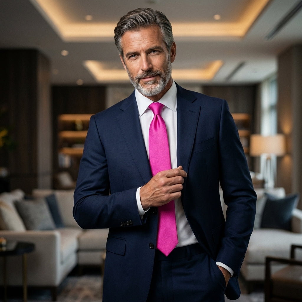 Cravatta 3 Pieghe DACCA in seta inglese stampata Fucsia