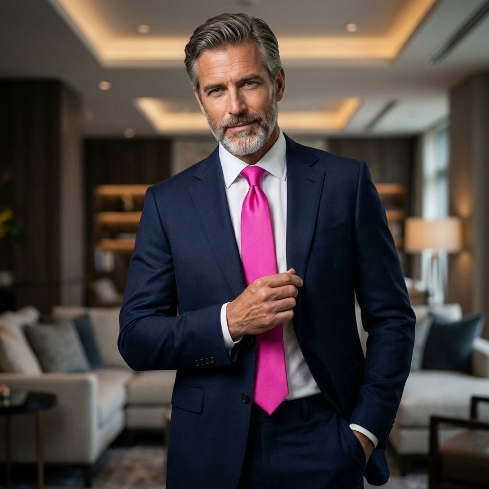 Cravatta 3 Pieghe DACCA in seta inglese stampata Fucsia