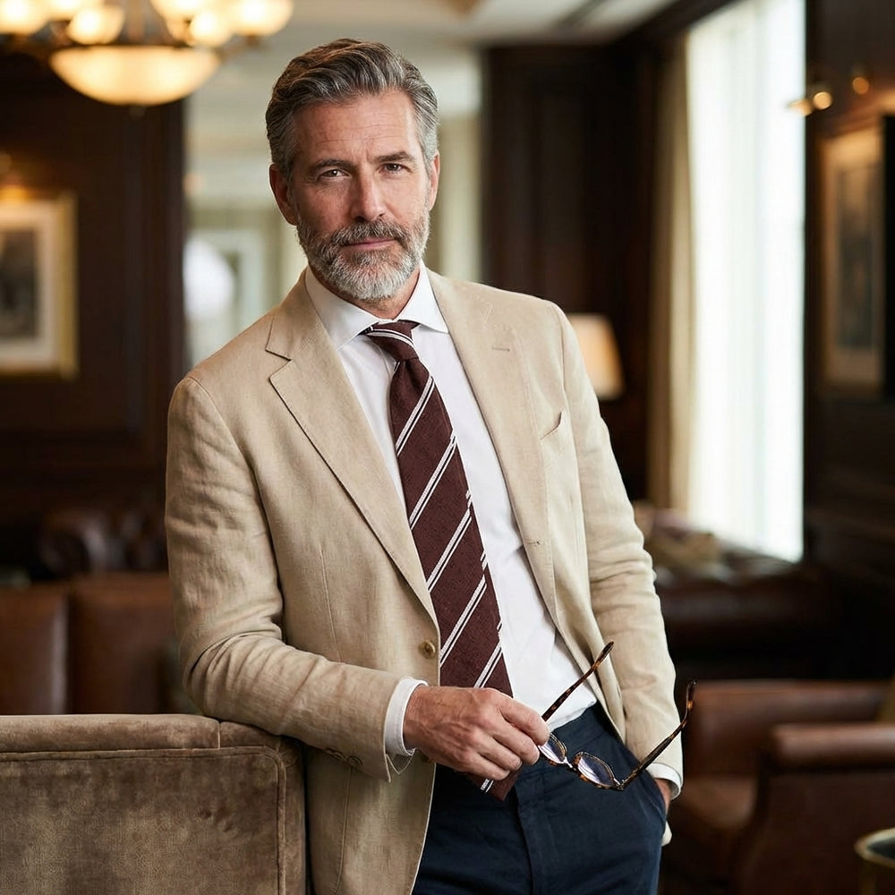 Cravatta 3 pieghe sfoderata marrone BIRTO 100% seta shantung