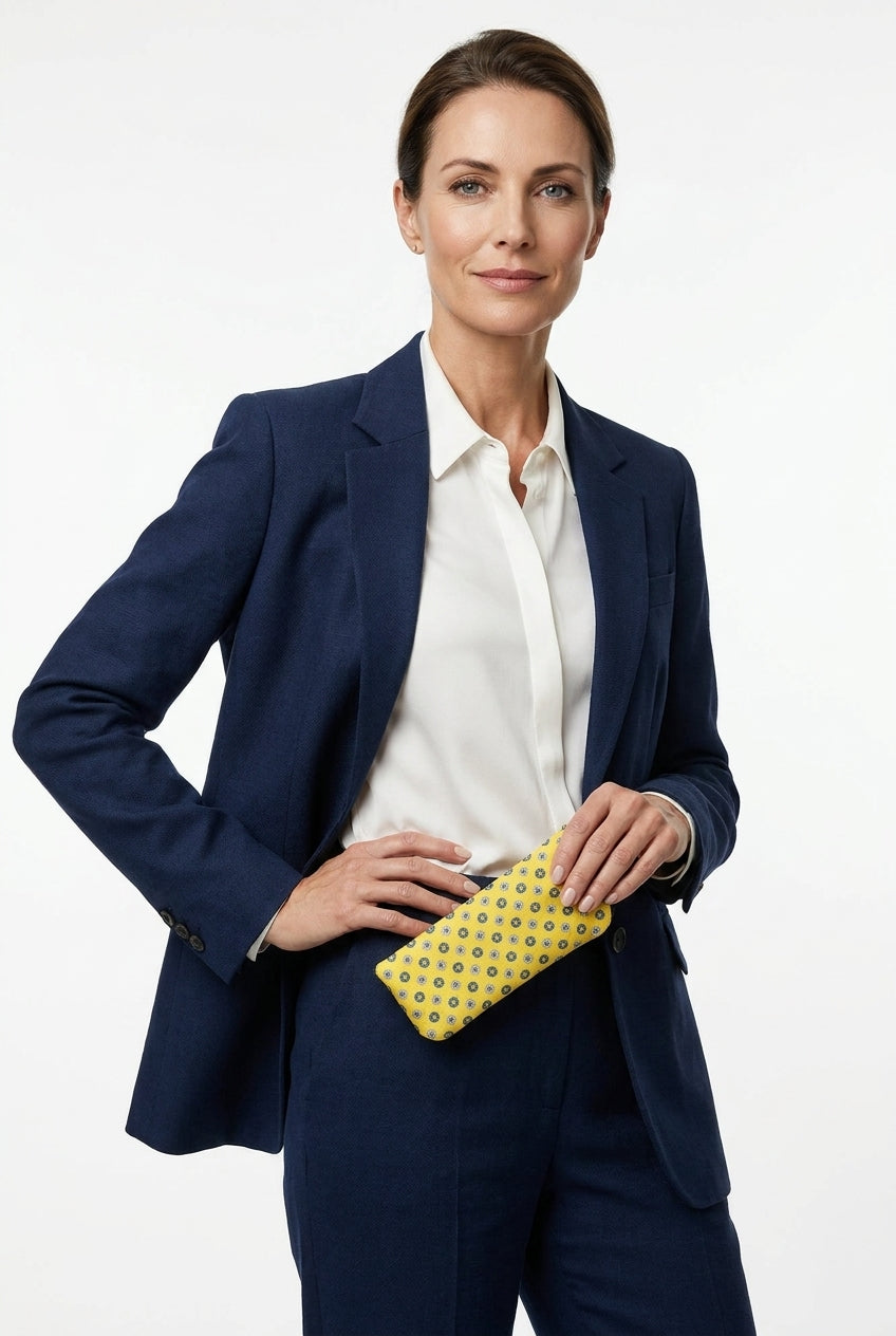 Portaocchiali giallo MARINA in seta stampata inglese