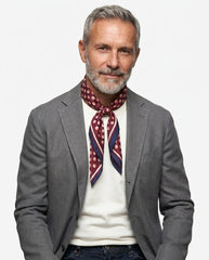 Foulard uomo a pois bordeaux e blu navy in seta stampata SMEAGOL