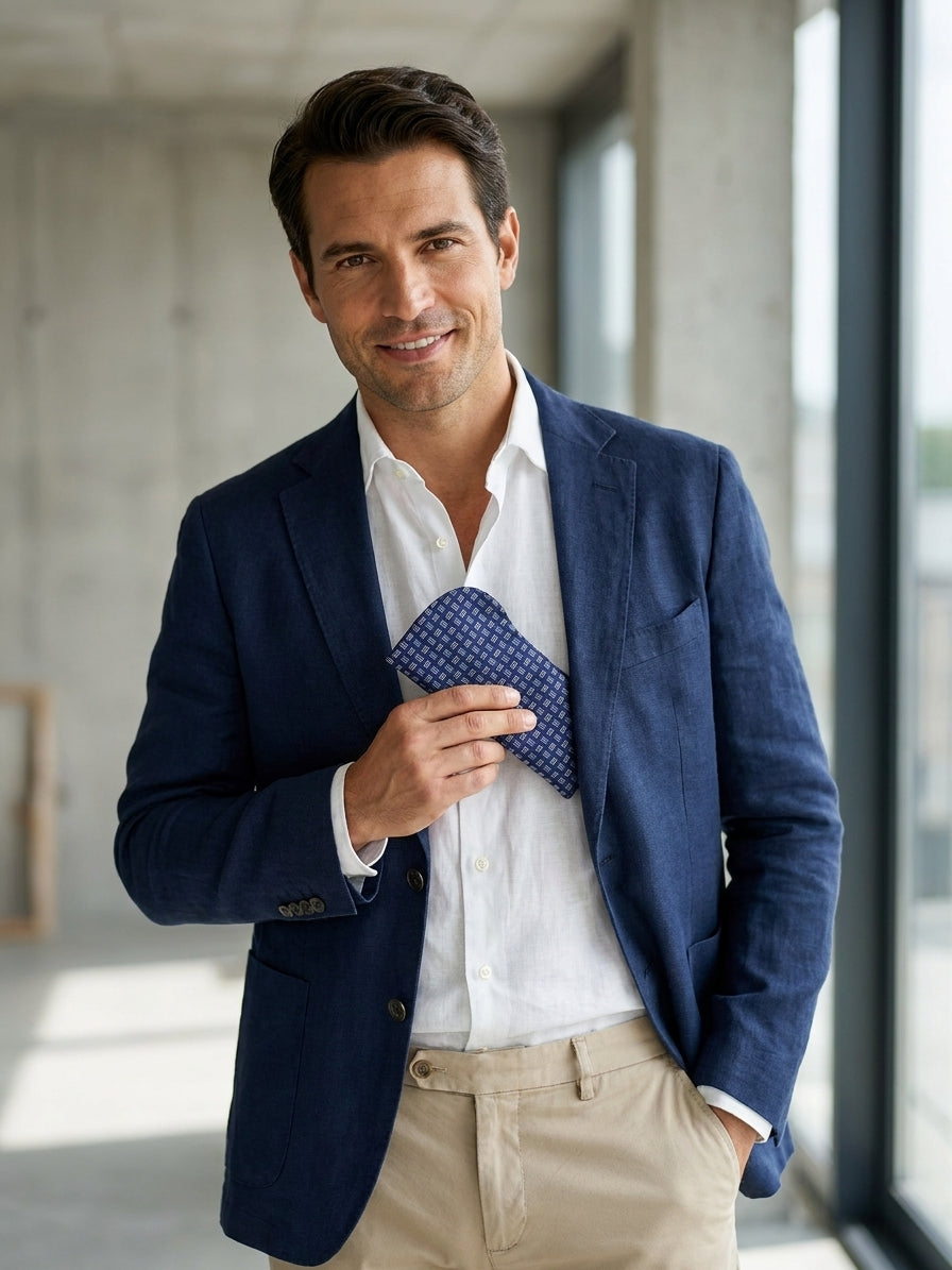 Portaocchiali blu CARLOS in seta tessuta