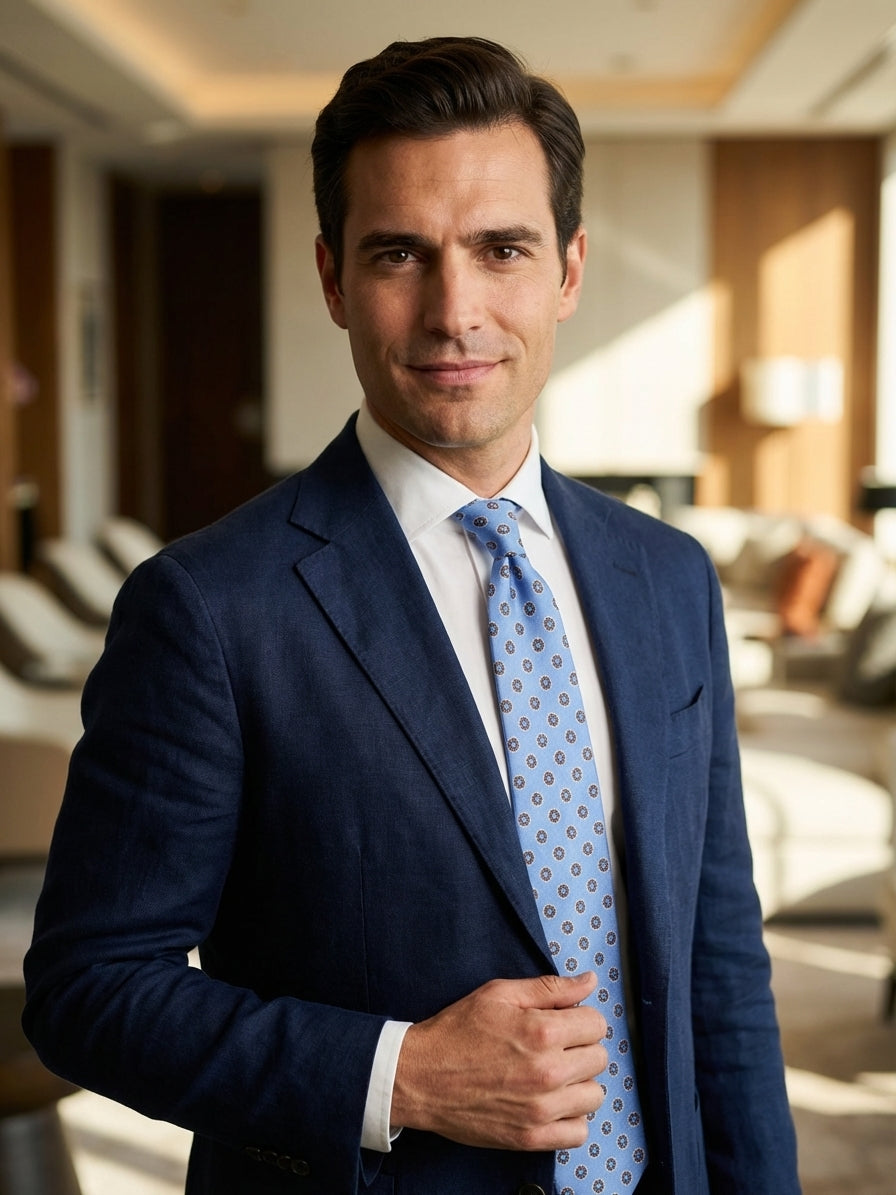 Cravatta 3 pieghe sfoderata LEX seta\lino celeste